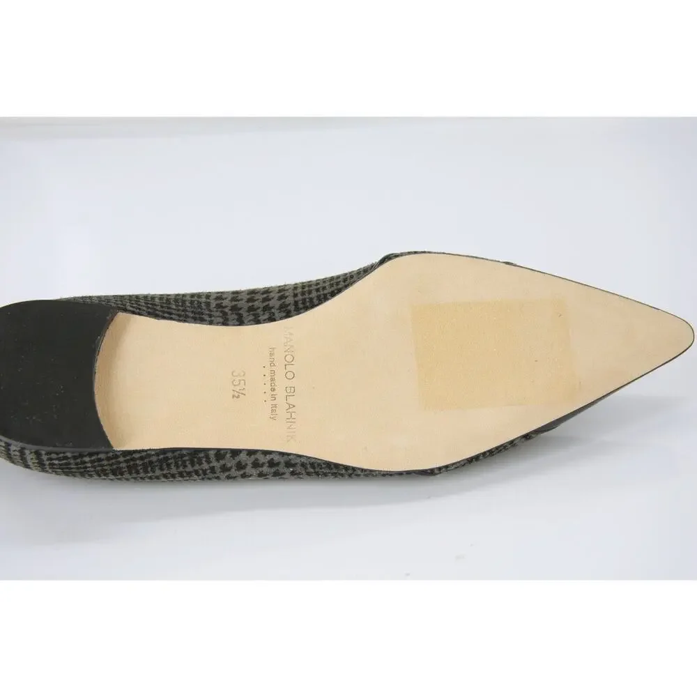 Manolo Blahnik Grey Houndstooth Tweed Ahalaya Cap Toe Ballet Flats